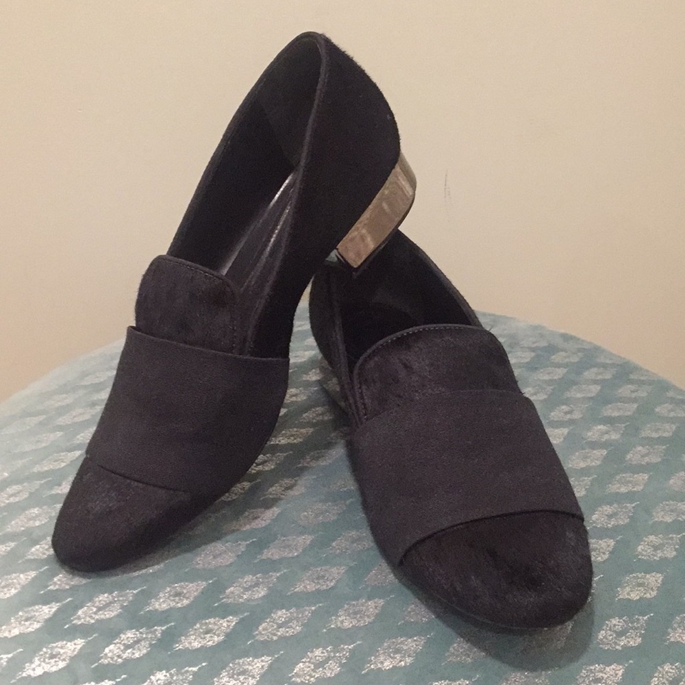 Schutz Pony Hair Black Shoes with Mirrored Heel